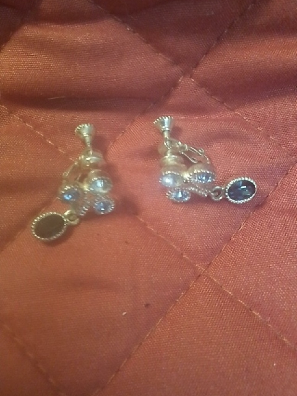 Silver Tone Drop Earrings with Black Accent